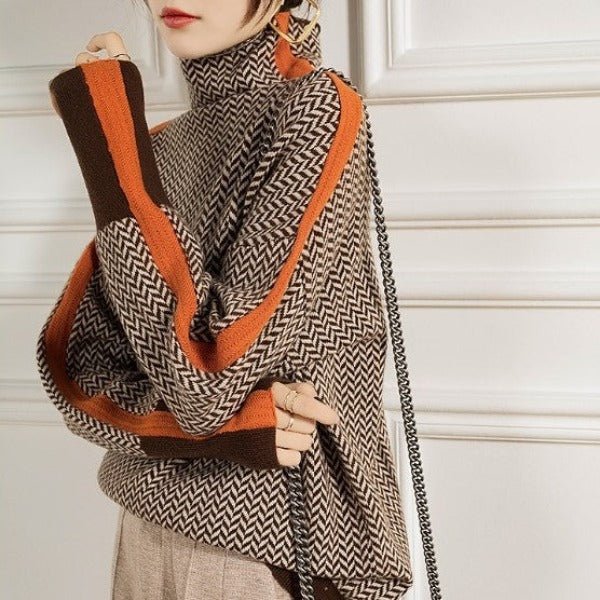 Malou™ - Pull à col montant avec des rayures contrastées saisissantes - L'Atelier de Fleure