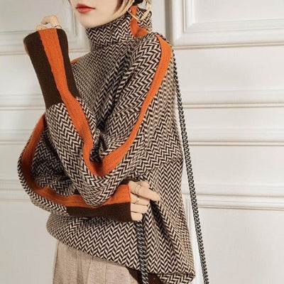 Malou™ - Pull à col montant avec des rayures contrastées saisissantes - L'Atelier de Fleure