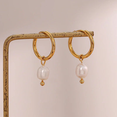 Elise™ - Boucles d’Oreilles Anneaux avec Perle - L'Atelier de Fleure