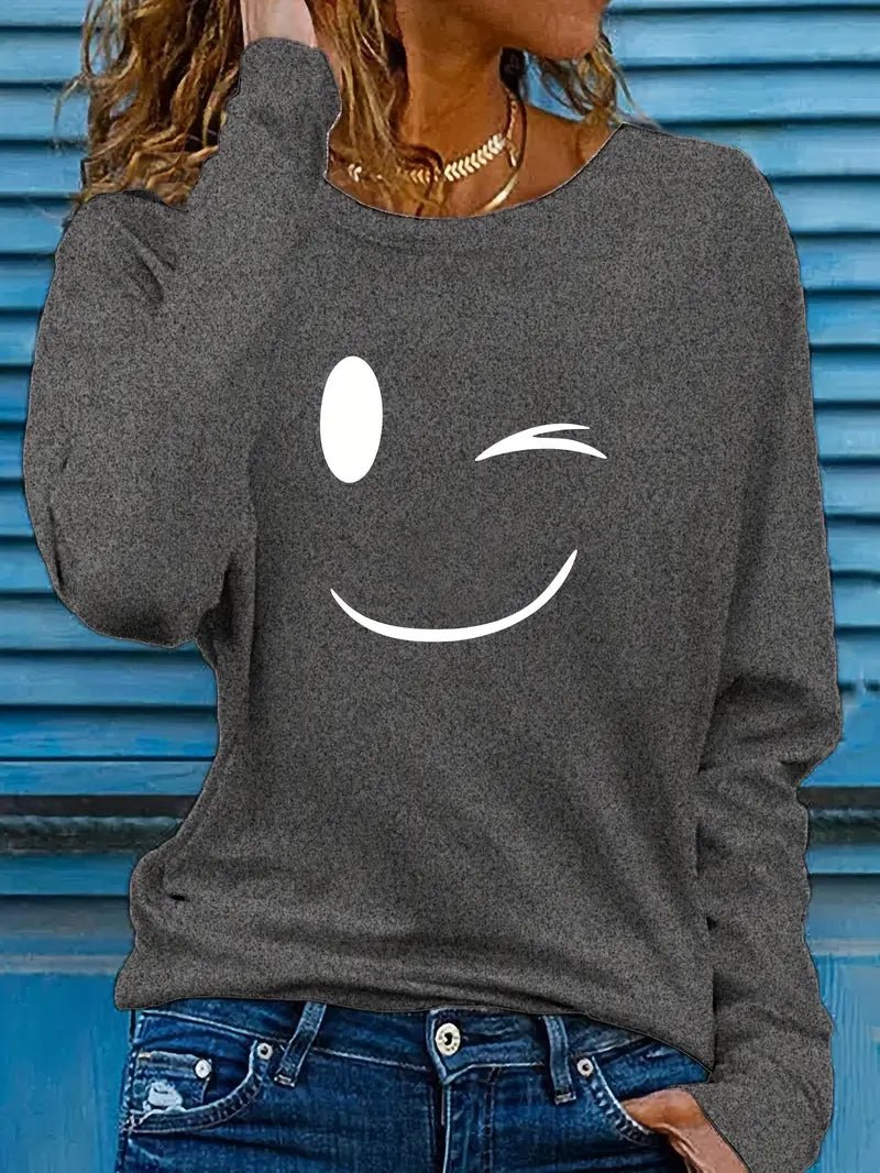 Odalina™ – T-shirt décontracté à imprimé sourire clin d’œil - L'Atelier de Fleure