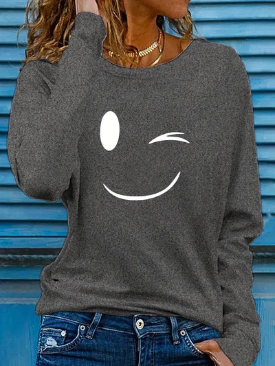 Odalina™ – T-shirt décontracté à imprimé sourire clin d’œil - L'Atelier de Fleure