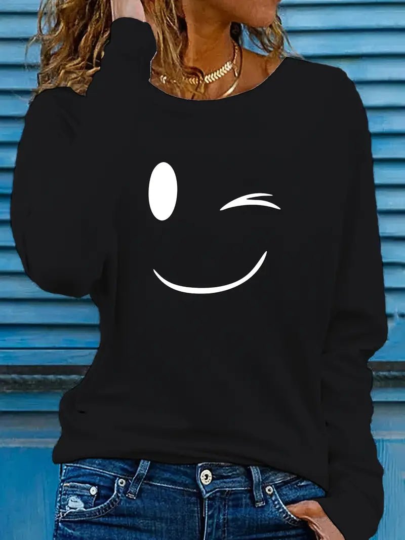 Odalina™ – T-shirt décontracté à imprimé sourire clin d’œil - L'Atelier de Fleure