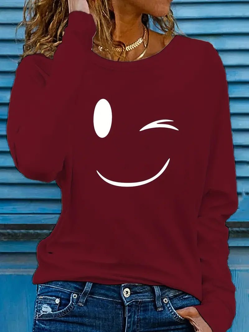 Odalina™ – T-shirt décontracté à imprimé sourire clin d’œil - L'Atelier de Fleure